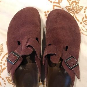 Red Suede Birkenstock Clogs
